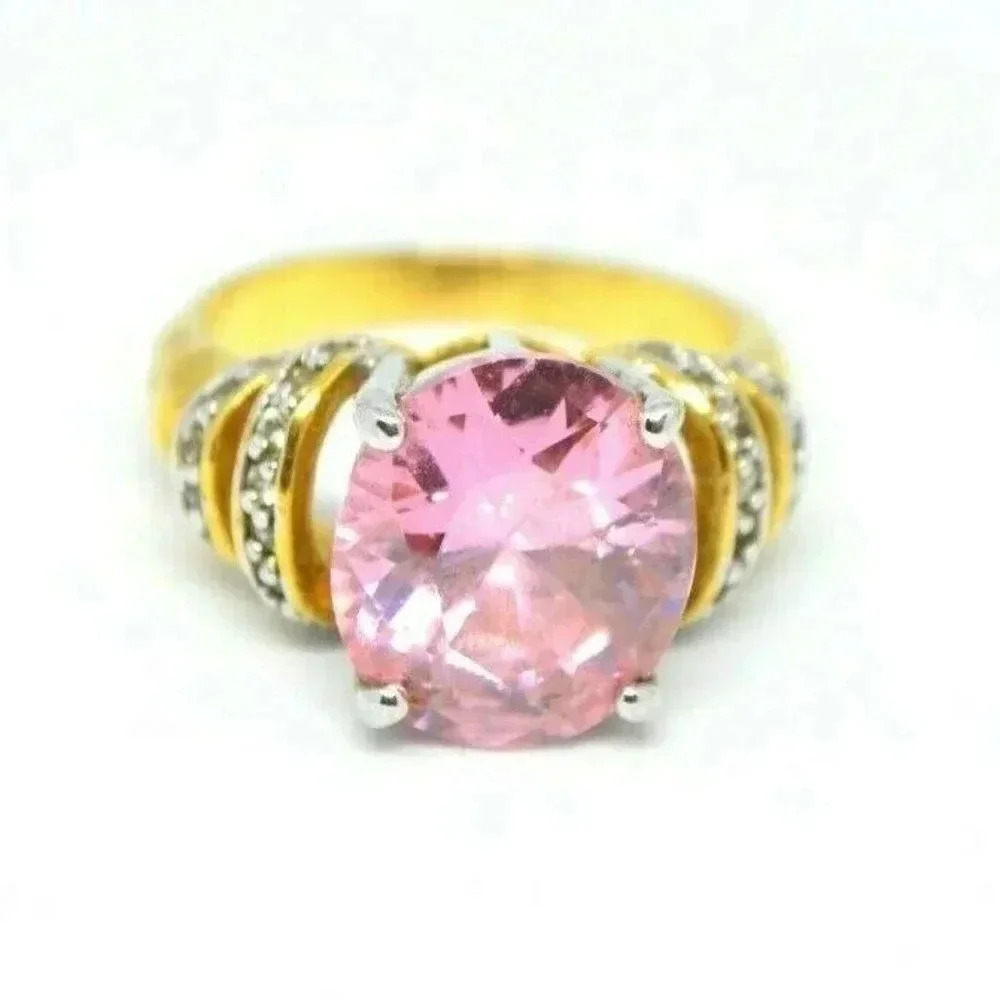 Large Pink Glass Rhinestone Statement Ring